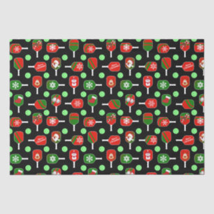 Papier Mousseline Pickleball de Noël Rouge Green Paddles Balls Noir