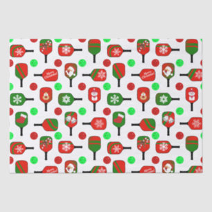 Papier Mousseline Pickleball de Noël Rouge Green Paddles Balls X Mas
