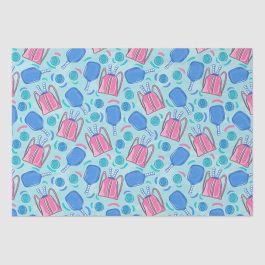 Papier Mousseline Pickleball Paddles et Balls Bleu Petit (Recto)