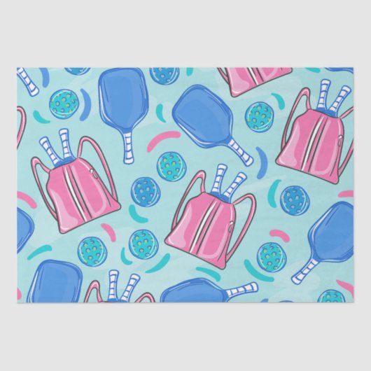 Papier Mousseline Pickleball Paddles et Balls Blue (Recto)