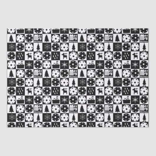 Papier Mousseline Pickleballs Joyeux Noël 🎄 noir et blanc (Recto)