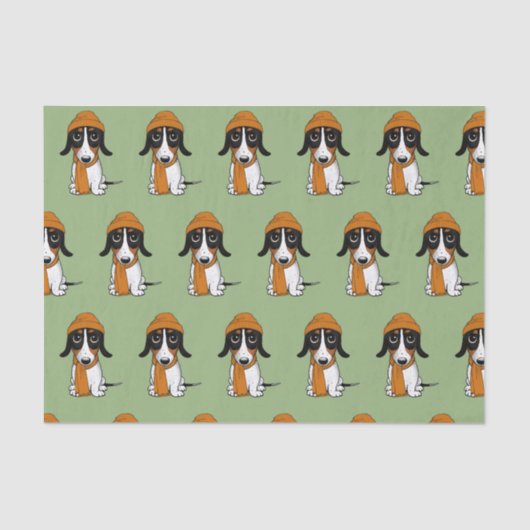 Papier Mousseline Piebald Dachshund Cute Dog avec le Casquette Tiss (Recto)