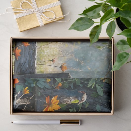 Papier Mousseline Piebald Peacock on Split rail fence (Cadeau)