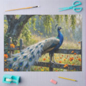 Papier Mousseline Piebald Peacock on Split rail fence (Artisanat)