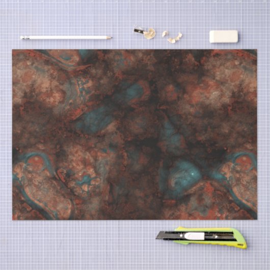 Papier Mousseline Pierre rouille et turquoise (Artisanat)