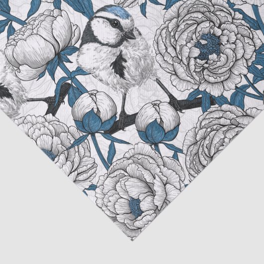 Papier Mousseline Pies blanches et mésanges bleues (Détail)