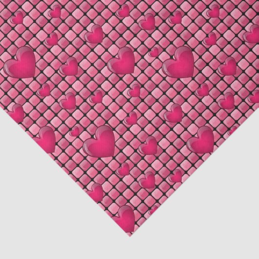 Papier Mousseline Pile rose avec des coeurs (Détail)