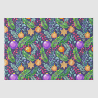 Papier Mousseline Pin de Noël et ornements violet motif