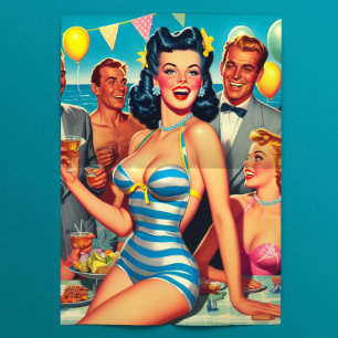 Papier Mousseline Pin-up de fête au bord de la piscine vintage