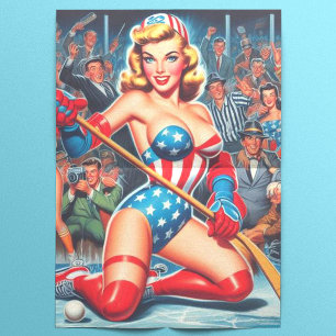 Papier Mousseline Pin-up de hockey rétro