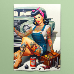 Papier Mousseline Pin-up de mécanicien tatoué