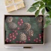 Papier Mousseline Pine Cones Holly Berries Spruce Sprig Motif (Cadeau)