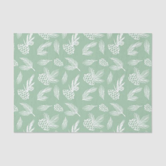 Papier Mousseline Pine Cones Rustique Motif Blanc & Mint Holiday (Recto)