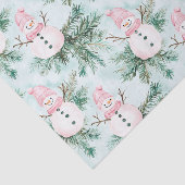Papier Mousseline Pine Tree Pink White Snowman Girl Christmas (Détail)