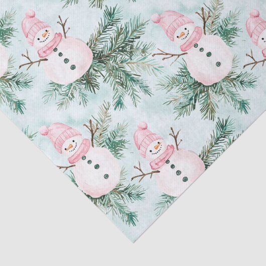 Papier Mousseline Pine Tree Pink White Snowman Girl Christmas (Détail)