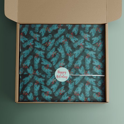 Papier Mousseline Pine Twigs et Red Berries Motif de Noël