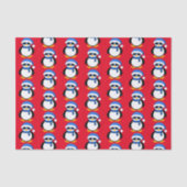 Papier Mousseline Pingouin cool mignon Noël hiver motif rouge  (Recto)