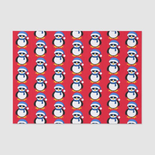 Papier Mousseline Pingouin cool mignon Noël hiver motif rouge  (Recto)