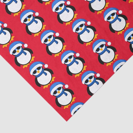 Papier Mousseline Pingouin cool mignon Noël hiver motif rouge  (Détail)