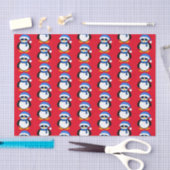 Papier Mousseline Pingouin cool mignon Noël hiver motif rouge  (Artisanat)