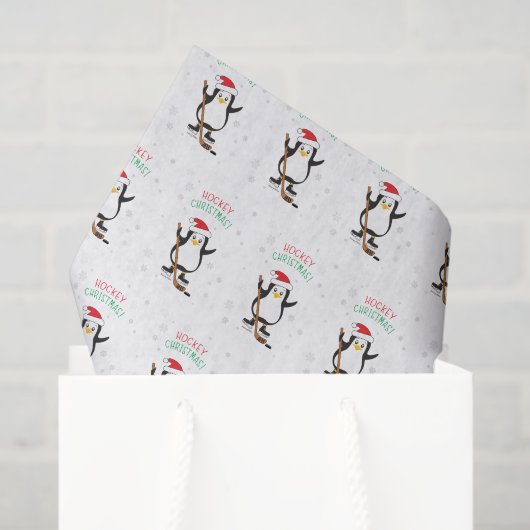 Papier Mousseline Pingouin de Noël de hockey (Sac cadeau)
