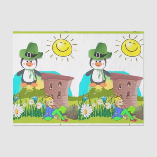 Papier Mousseline Pingouin en papier de la Saint Patrick (Recto)