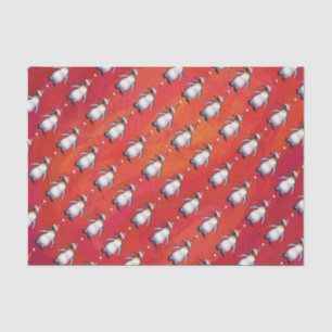 Papier Mousseline Pingouin festif dans un Motif de Santa Hat