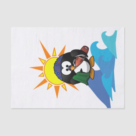 Papier Mousseline Pingouin surfeur de papier tissu (Recto)