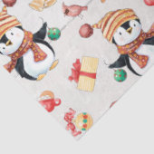 Papier Mousseline Pingouins de Noël mignons Bois blanc rustique prés (Détail)