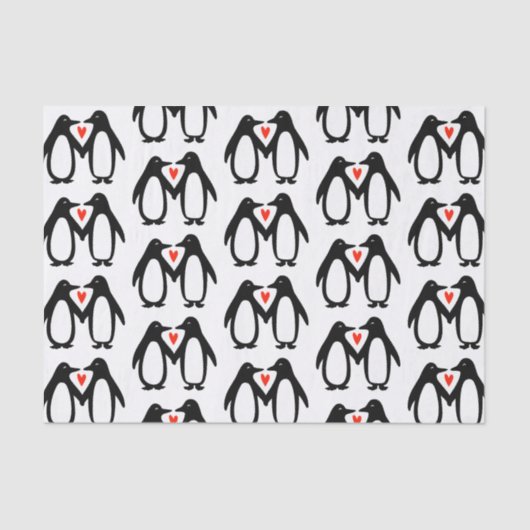 Papier Mousseline Pingouins mignons en amour Saint Valentin, Anniver (Recto)