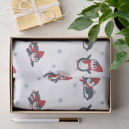 Papier Mousseline Pingouins mignons Oiseaux d'hiver Animaux de l'Arc (Cadeau)