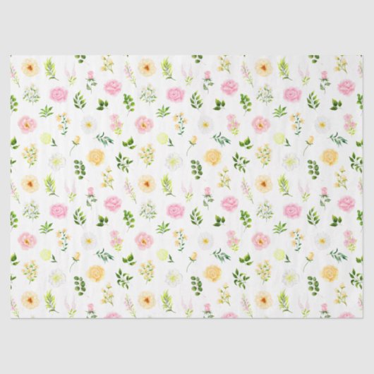 Papier Mousseline Pink and Yellow Flowers with Foliage Pattern (Recto)