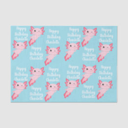 Papier Mousseline Pink Aqua Axolotl Girl Joyeux Anniversaire Nom