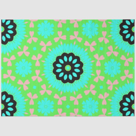 Papier Mousseline Pink, Aqua & Lime Vert Floral Motif Découpage (Recto)