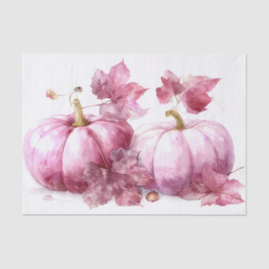 Papier Mousseline Pink Autumn Pumpkins and Flowers Fall Decoupage (Recto)
