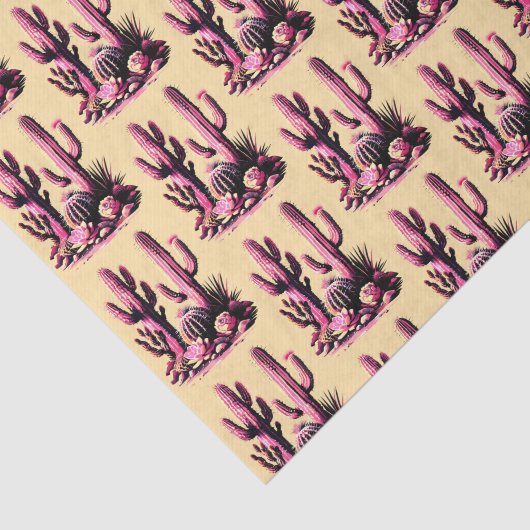 Papier Mousseline Pink Cacti Batch-Tan Background (Détail)