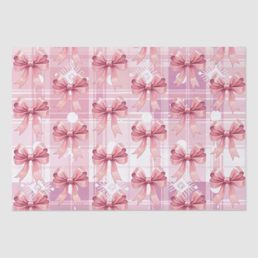 Papier Mousseline Pink Christmas Plaid Flocs de neige Bow Coquette (Recto)