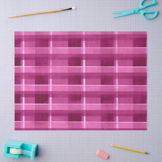 Papier Mousseline Pink Distressed Plaid Funky Pattern Decoupage (Artisanat)