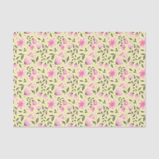 Papier Mousseline Pink Floral Pattern w. La verdure (Recto)