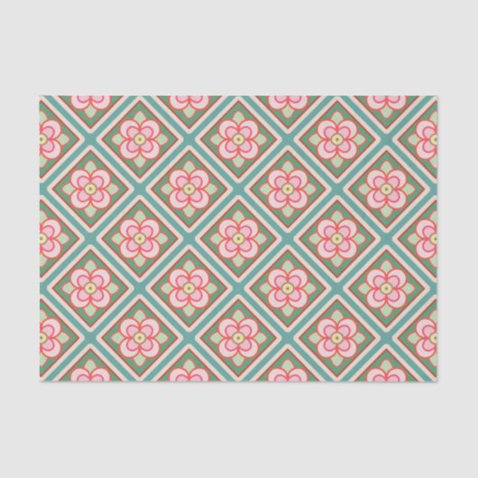 Papier Mousseline Pink Floral Trellis Vintage Flower (Recto)