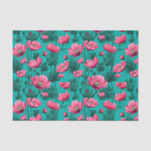 Papier Mousseline Pink flower with Turquoise Background Decoupage