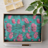 Papier Mousseline Pink flower with Turquoise Background Decoupage (Cadeau)
