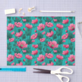 Papier Mousseline Pink flower with Turquoise Background Decoupage (Artisanat)