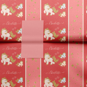 Papier Mousseline Pink Glitter Ponies with First Name Little Girl