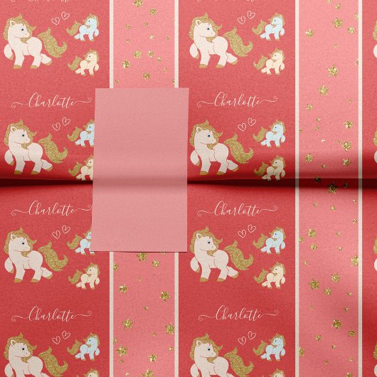 Papier Mousseline Pink Glitter Ponies with First Name Little Girl