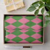 Papier Mousseline Pink Green Harlequin Checkered Design  (Cadeau)