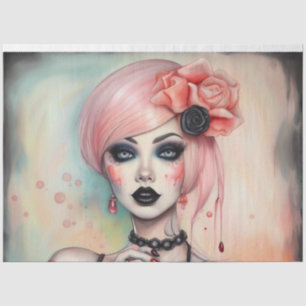 Papier Mousseline Pink Hair Goth Girl Halloween découpage papier