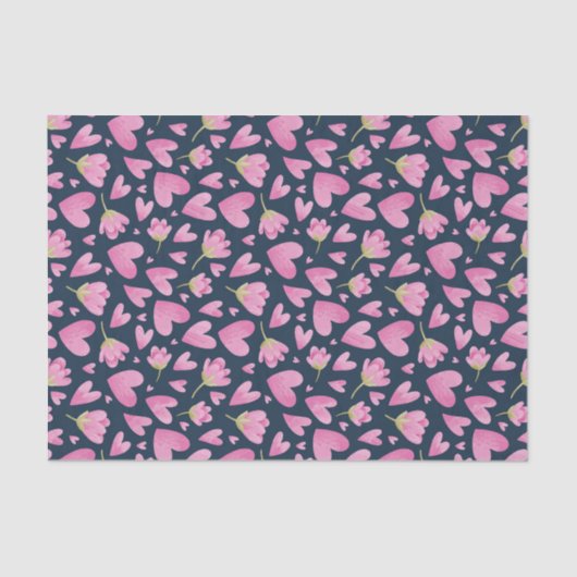 Papier Mousseline Pink Heart Floral Pattern mignonne Saint Valentin (Recto)