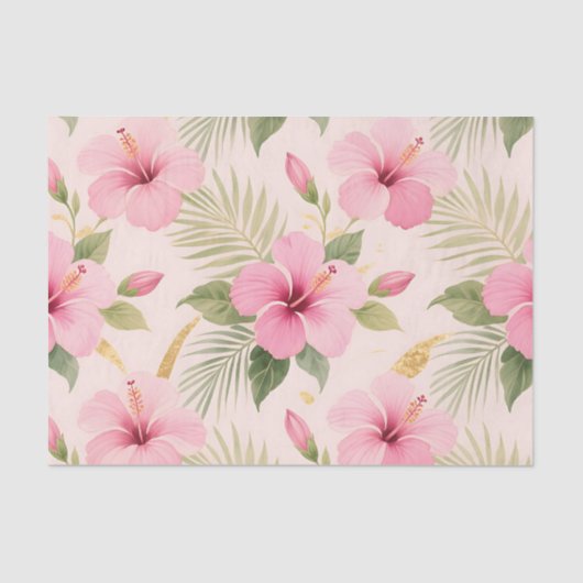 Papier Mousseline Pink Hibiscus Tropical Seamless Pattern (Recto)