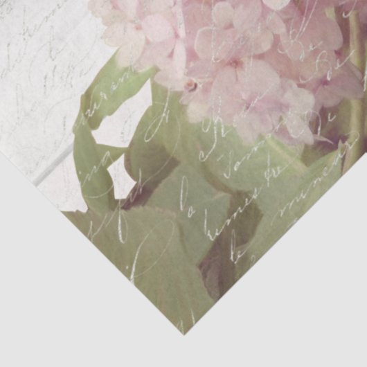 Papier Mousseline Pink Hydrangea Butterfly Floral Script Art (Détail)